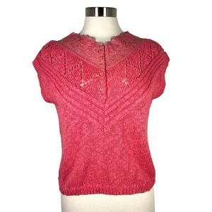 NEW! Together Women's Henley Embroidered Eyelet Sweater M Pink Crochet